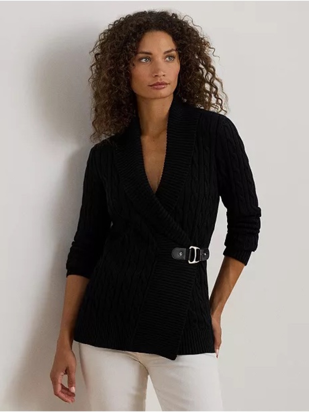 Ralph Lauren Women's Buckled Cotton Sweater — Black